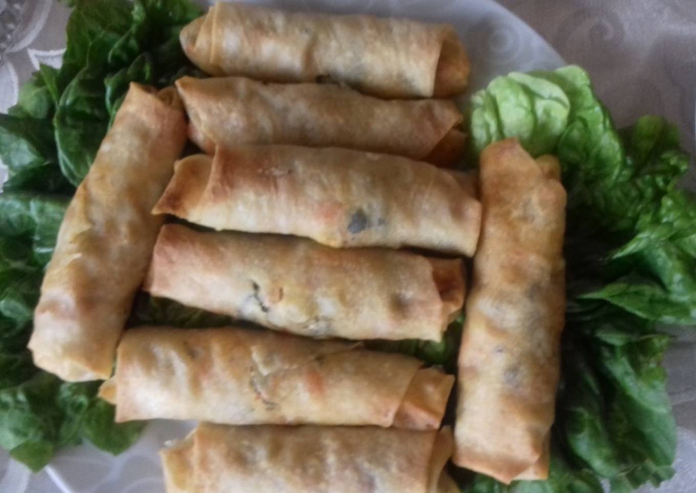 Baked chicken and vegetable spring rolls