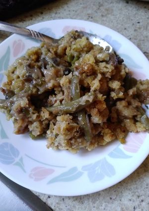 A picture of Stuffing and Herb Green Bean Casserole.