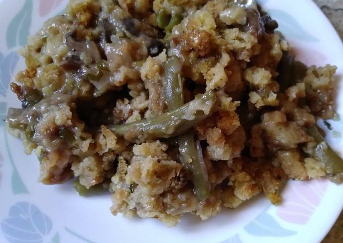 Steps to Prepare Speedy Stuffing and Herb Green Bean Casserole