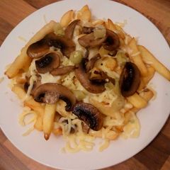 Cheesy fries with mushroom A picture of Cheesy fries with mushroom.