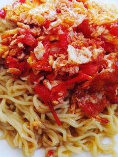 A picture of Indomie Noodles with Fried Eggs #noodlesrecipecontest.