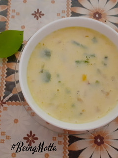 A picture of Roasted Capsicum-Corn Soup.