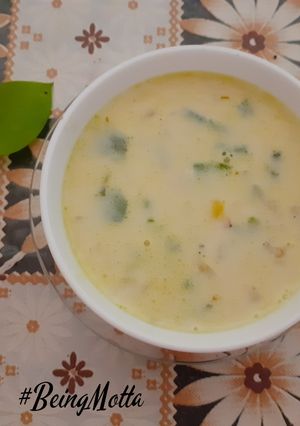A picture of Roasted Capsicum-Corn Soup.