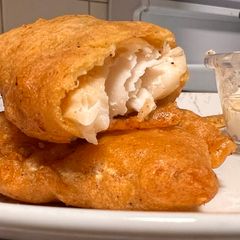 A picture of Battered fried haddock.