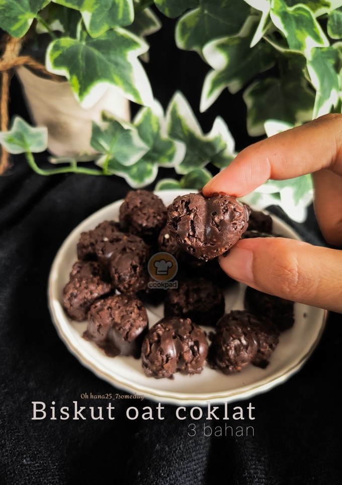 Gambar Biskut oat coklat (biskut 3 bahan)