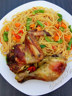 A picture of Spaghetti and veg stir fry.