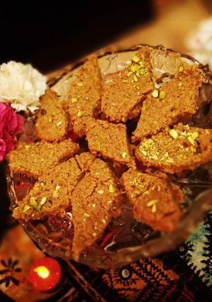 A picture of Walnut halwa in oven.