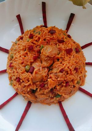 A picture of Beetroot soya pulao.
