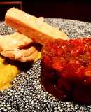 Tartar de tomate ahumado,tronco de bonito y emulsión de piparras aceitunas y jugo de tomate 🍅
