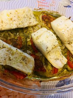 Una foto de Bacalao al horno con pimienta