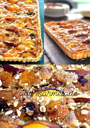 Une photo de Ma très bonne tarte abricots / nectarines sur lit de crème noisette/ amande