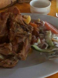 A picture of Deep fried chicken with Fries and Mayo salad.