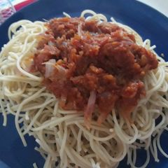 A picture of Pasta with sardine sauce.