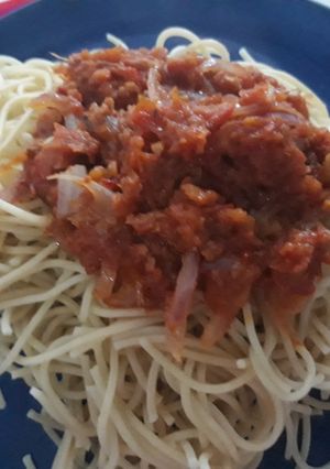 A picture of Pasta with sardine sauce.