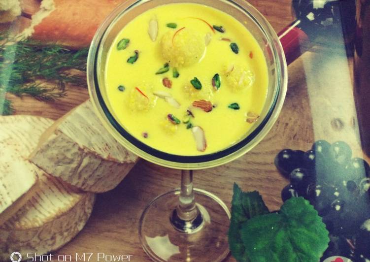 Recipe of Award-winning Coconut Mawa balls immersed in Creamy Coconut saffron milk
