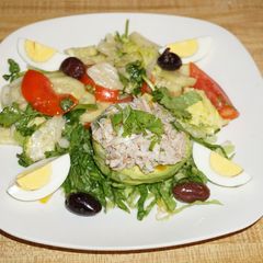 A picture of STUFFED AVOCADO WITH CRAB MEAT SALAD, JON STYLE.