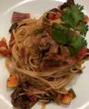 Vermicelli con champiñones y jamón serrano