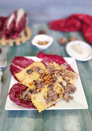 A picture of Ravioli with Red Radicchio, Gorgonzola, and Walnuts.