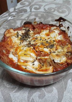 Foto principal de Espaguetis gratinados sin gluten veganos
