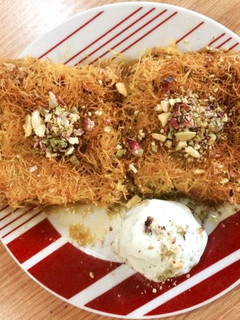 A picture of Kunafeh with nuts.