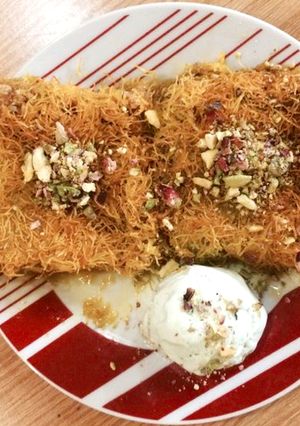 A picture of Kunafeh with nuts.