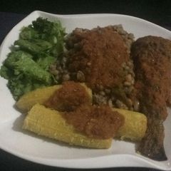 Boil plantain and beans with fish A picture of Boil plantain and beans with fish.