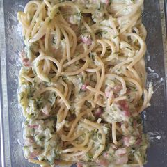 A picture of Courgette and pancetta pasta.