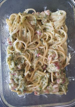 A picture of Courgette and pancetta pasta.