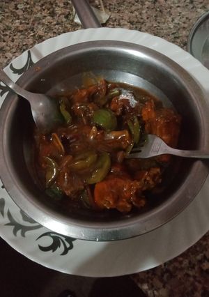 A picture of Gravy Chicken Chili Chinese food.