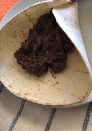 Una foto de Fajitas de carrilleras al oporto