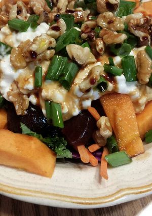 A picture of Kale Salad with Beats and Persimmons.