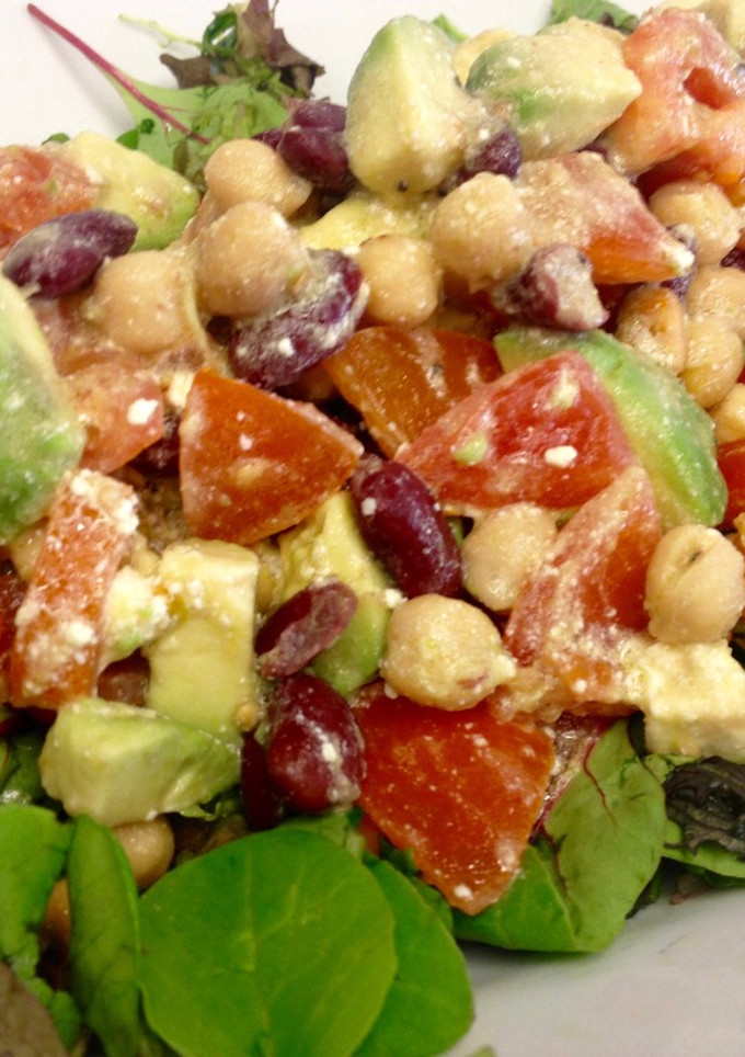 A picture of Salad with Wasabi dressing.