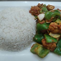 A picture of Shashlik & rice.