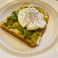 Avocado toast with poached egg A picture of Avocado toast with poached egg.