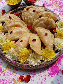 A picture of Holi Special Khoya Stuffed Gujiya.