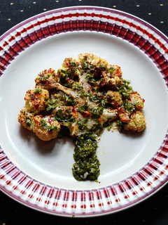 A picture of Cauliflower Steak with Chimichurri Sauce.