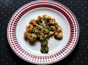 A picture of Cauliflower Steak with Chimichurri Sauce.