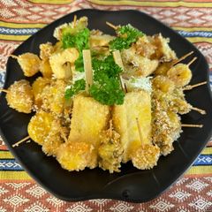 A picture of Deep-fried Tofu skewers.