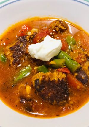 A picture of Chipotle Black Bean Burger Soup 🥣.