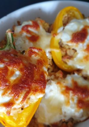 Tonhalas bulgurral töltött pritaminpaprika recept fotója