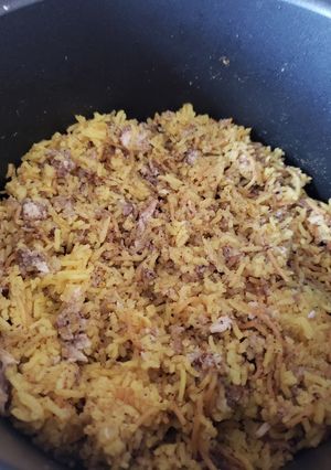 A picture of Rice with shredded fish 🐟.