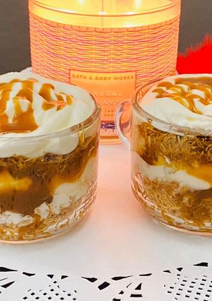 A picture of Kunafa with Caramel Sauce.