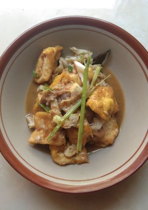 Foto resep Oseng tahu bumbu pecel santan