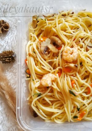 Foto resep Spaghetti aglio lio udang jamur simple