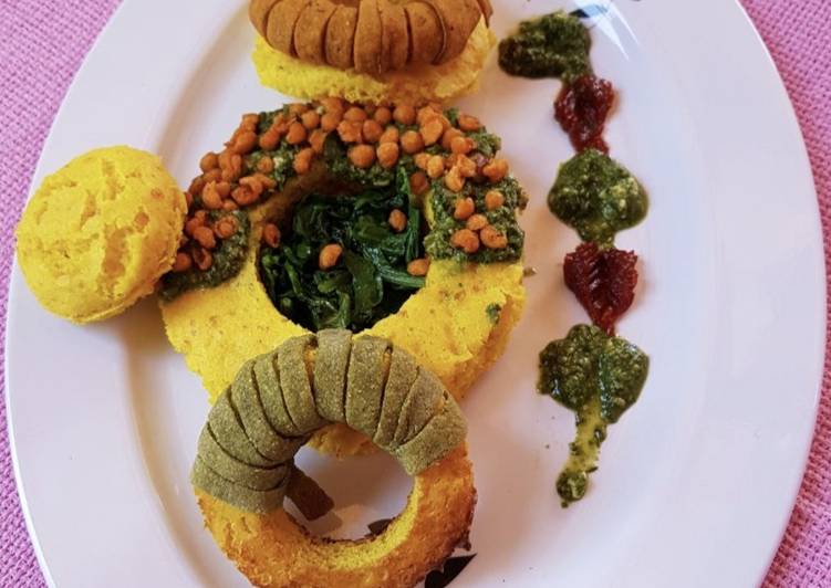Step-by-Step Guide to Prepare Favorite Baked dhokla doughnuts with spinach sauce