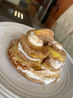 Una foto de Manzana canela fit pancakes