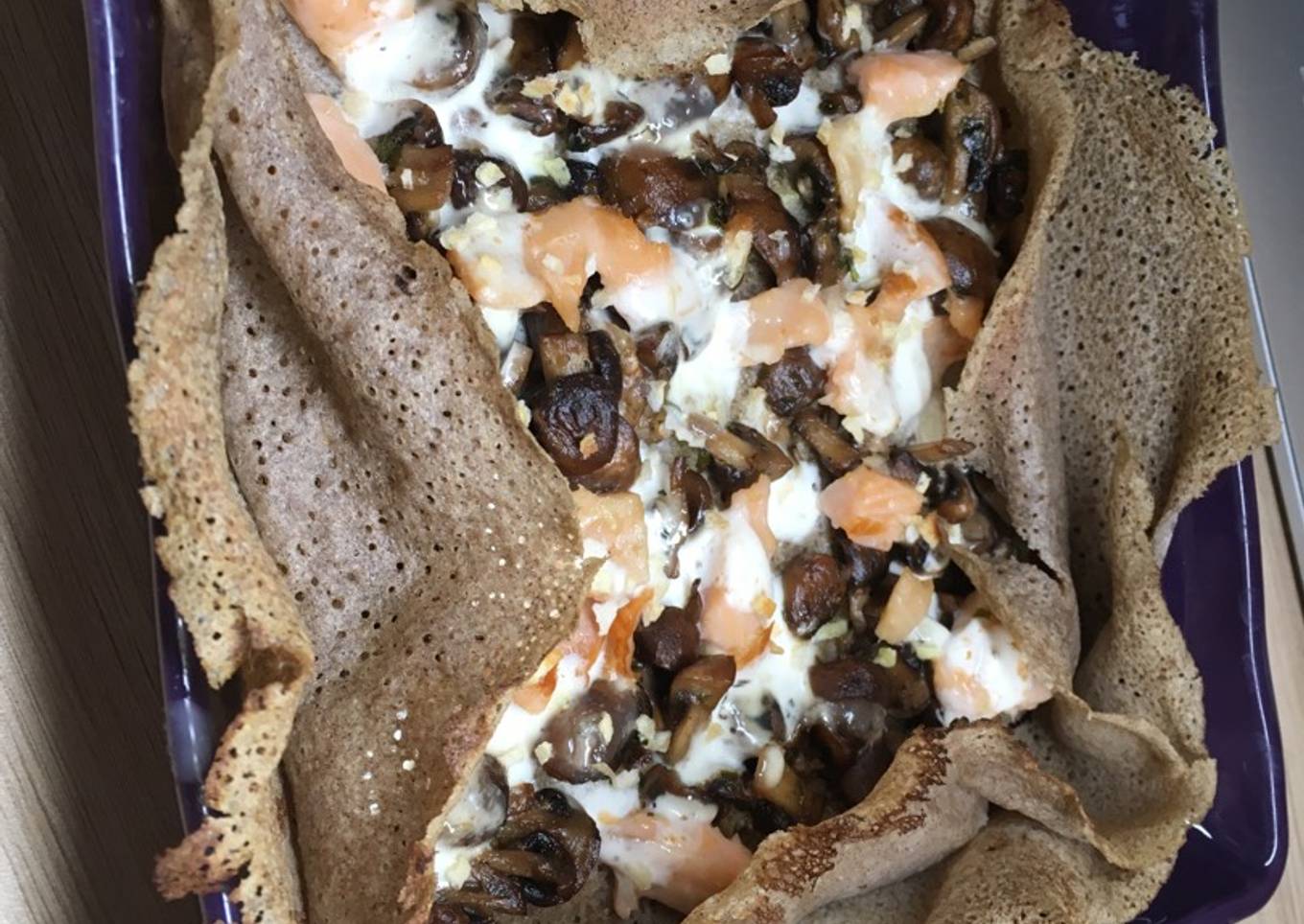 Galette saumon fumé et champignons au citron