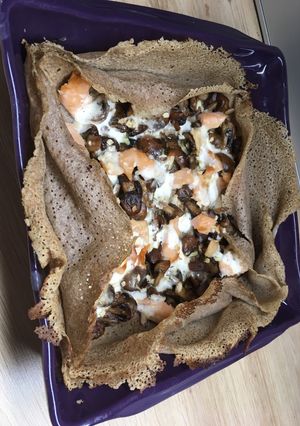 Une photo de Galette saumon fumé et champignons au citron