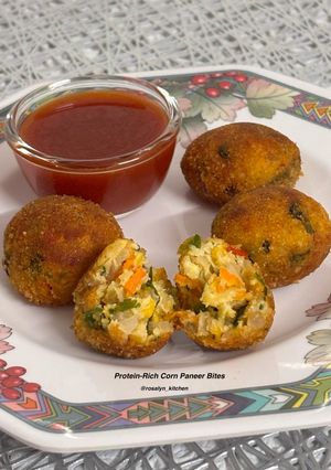 A picture of Healthy Protein-Rich Corn Paneer Bites 🌽🧀 | Wholesome & Nutritious Snack.