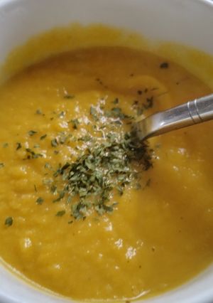 A picture of Cauliflower, sweet potato and carrot soup.